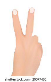 Human hand giving victory sign