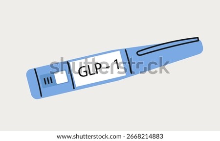 Human hand with GLP 1 injection pen. Hormone syringes. Vector line art illustration