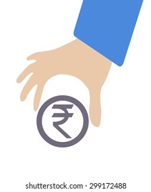 Human hand grabbing currency Rupee symbol 