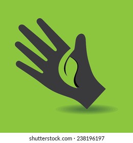 Human hand with green leaf symbol concept stock vector 