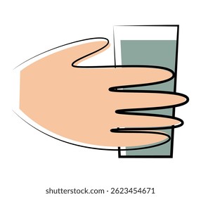 Human hand gripping a tall glass filled with green liquid.