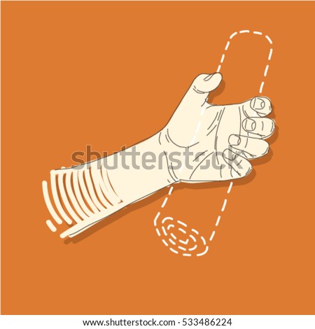 Human hand handling an object, firm tight grip, hold, grab, show, pass - line drawing, sketch, isolated vector