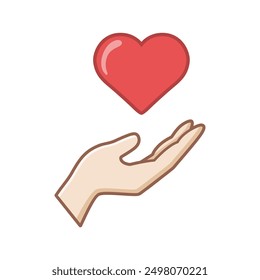Human Hand and Heart icon. Peace Friendship, Emotional Support Symbol. Love, Health, Charity, Care, Help. Isolated Vector Illustration.