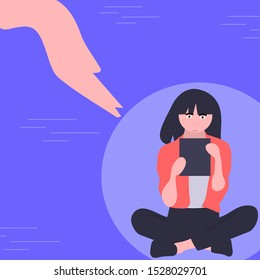 Human hand helps a sad lonely woman to get rid of depression.The concept of support and care for people under stress. Vector illustration in flat style