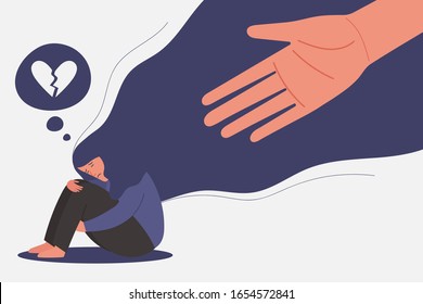 Human Hand Helps Sad Lonely Woman Stock Vector (Royalty Free ...