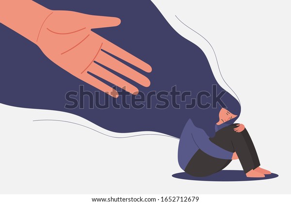 Human Hand Helps Unhappy Sad Young Stock Vector (Royalty Free) 1652712679