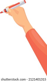 Mano humana con marcador de resaltado. Nota tomando el concepto aislado en fondo blanco