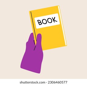 Human hand hold closed book. Colorful vector illustration 
