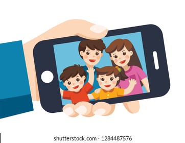 Human Hand Hold Device Selfie Happy Stock Vector (Royalty Free ...
