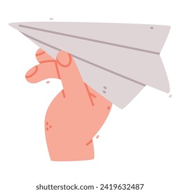 Human Hand Hold Folded Paper Plane Vector Illustration