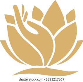 Human Hand Hold Lotus Flower Silhouette Icon. Meditation Glyph Pictogram