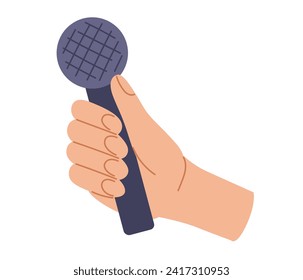 Human hand hold microphone. Mic in arm. Vector illustration in hand drawn style