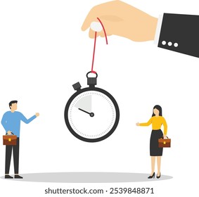 La mano humana sostiene un reloj de oficina. Servicio de Asistencia 24-7, horas de trabajo. Éxito de la inversión a largo plazo. Ilustración vectorial


