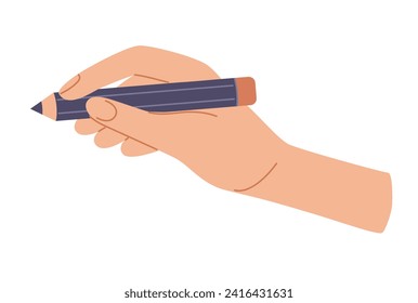 Human hand hold pencil. Education, business concept. Draw, design, write tool in arm. Vector illustration in hand drawn style 