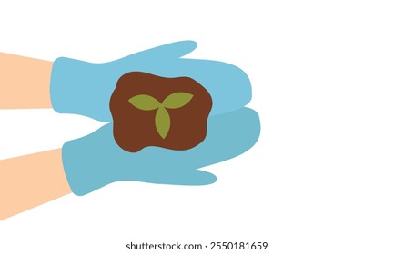 Human hand hold plant, Green Sprout, Go green planet, Planting tree and Growing Earth. Flat vector illustration.