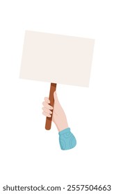 Human hand hold sign, human holds support poster, man holding protest signboard, character hold empowerment flag, person raise demonstration placard, hand parade revolution sign,