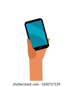 human hand hold smartphone isolated on white background