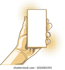 Human hand hold smartphone with white blank screen