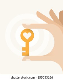 Human hand holding abstract Key to Heart