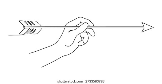 Human hand holding an arrow pointing right showing direction focus determination and purpose