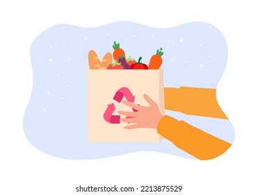 Human Hand Holding Bag Grocery Items Stock Vector (Royalty Free ...