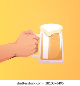 human hand holding beer mug Octoberfest party celebration concept flat vector illustration