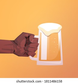 human hand holding beer mug Octoberfest party celebration concept flat vector illustration