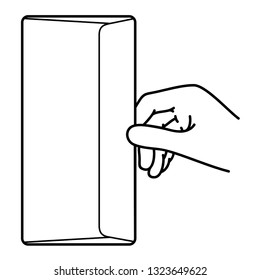 Human hand holding blank envelope.  Vector outline icon isolated on white background.