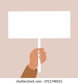 Human hand holding blank placards. Activism. Vector illustration