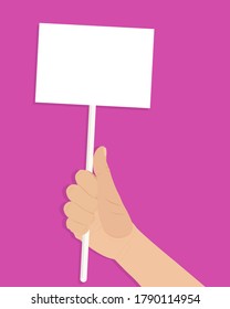 Human hand holding blank protest banner. Banner with place for your text. Vector illustration