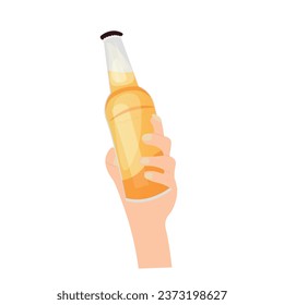 Human hand holding bottle of light beer on white background