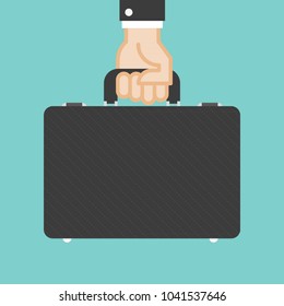 Human hand holding briefcase. Concept or business. Vector illustration. Flat design