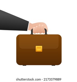 Human hand holding briefcase. Concept or business. Vector stock illustration.