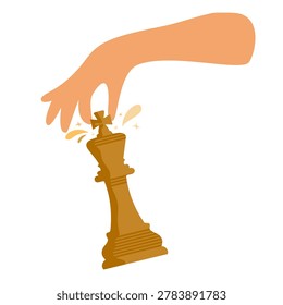human hand holding brown king chess piece victory concept