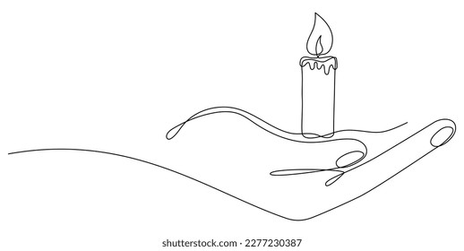 Human hand holding burning candle continuous line drawing art  Memorial linear symbol  Vector illustration isolated white 