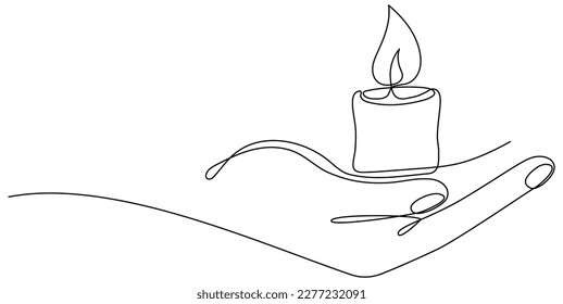 Human hand holding burning candle continuous line drawing art  Memorial linear symbol  Vector illustration isolated white 