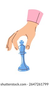 Human hand holding chess king
