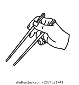 Human hand holding chopsticks vector line icon for National Chopsticks Day on February 6