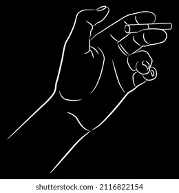 Menschliche Hand, die eine Zigarette hält. Schwarz-Weiß-Silhouette.