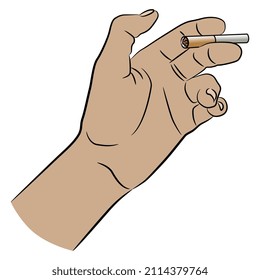 Human hand holding a cigarette. Cartoon style. Isolated vector illustration.
