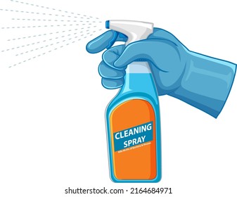 Human hand holding cleaning spay illustration