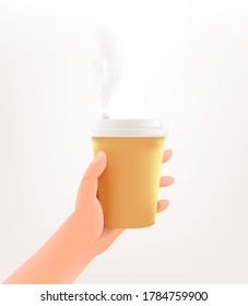 Human hand holding a coffee. Vector mockup on white background