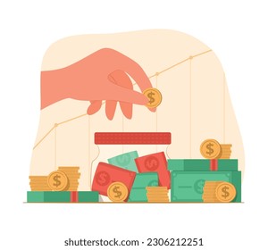 Moneda de mano humana para ahorrar dinero con ahorro Jar Concept Ilustración