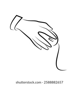 Human hand holding computer mouse. Graphic image. Vector illustration set
