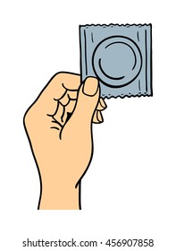 Human hand holding condom pose signal human fingers