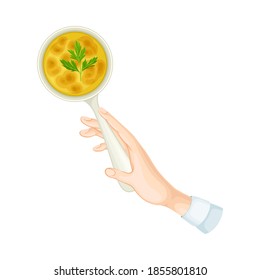 Human Hand Holding Cooked Julienne Dish Above View Vector Illustration