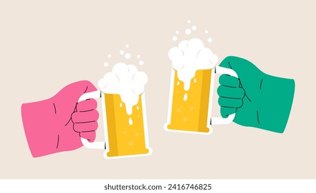 Human hand holding a cup of beer,cheer,party,celebration. Colorful vector illustration
