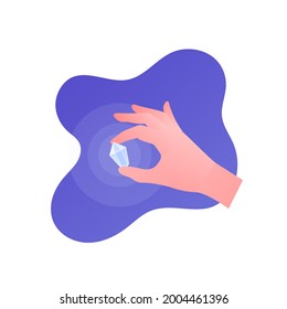 Human hand holding diamond. Vector flat illustration. Design for business, relationship, alternative healthcare.