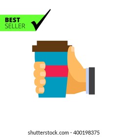 Human hand holding disposable cup