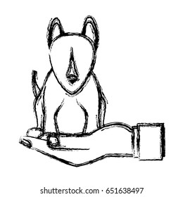 human hand holding dog pet veterinary sketch